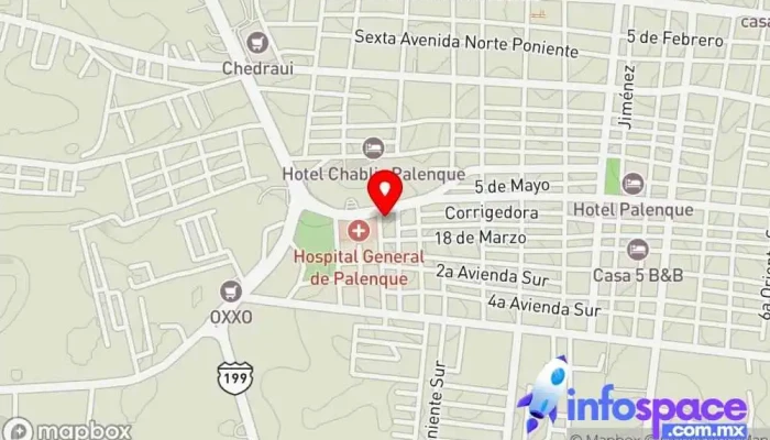 mapa de Bus Station towards Ocosingo Estación de autobuses en Palenque