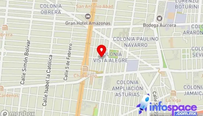 mapa de Metro Chabacano Línea 8 Servicio de transporte en Cuauhtémoc, Ciudad de México