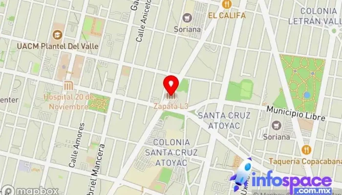 mapa de Metro Zapata, Av. Universidad Bus stop en Ciudad de México