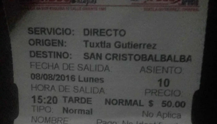 Omnibus De Chiapas -  Puntaje - Tuxtla Gutiérrez
